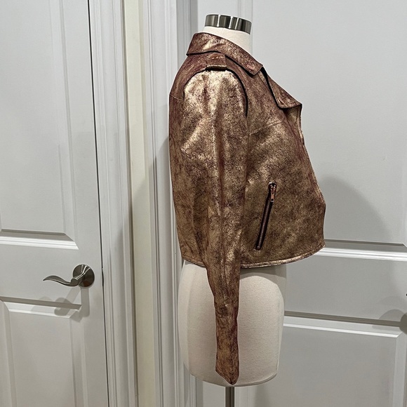 Anthropologie Brisa Metallic Cropped Faux Leather Moto Jacket Size XS - Picture 4 of 14